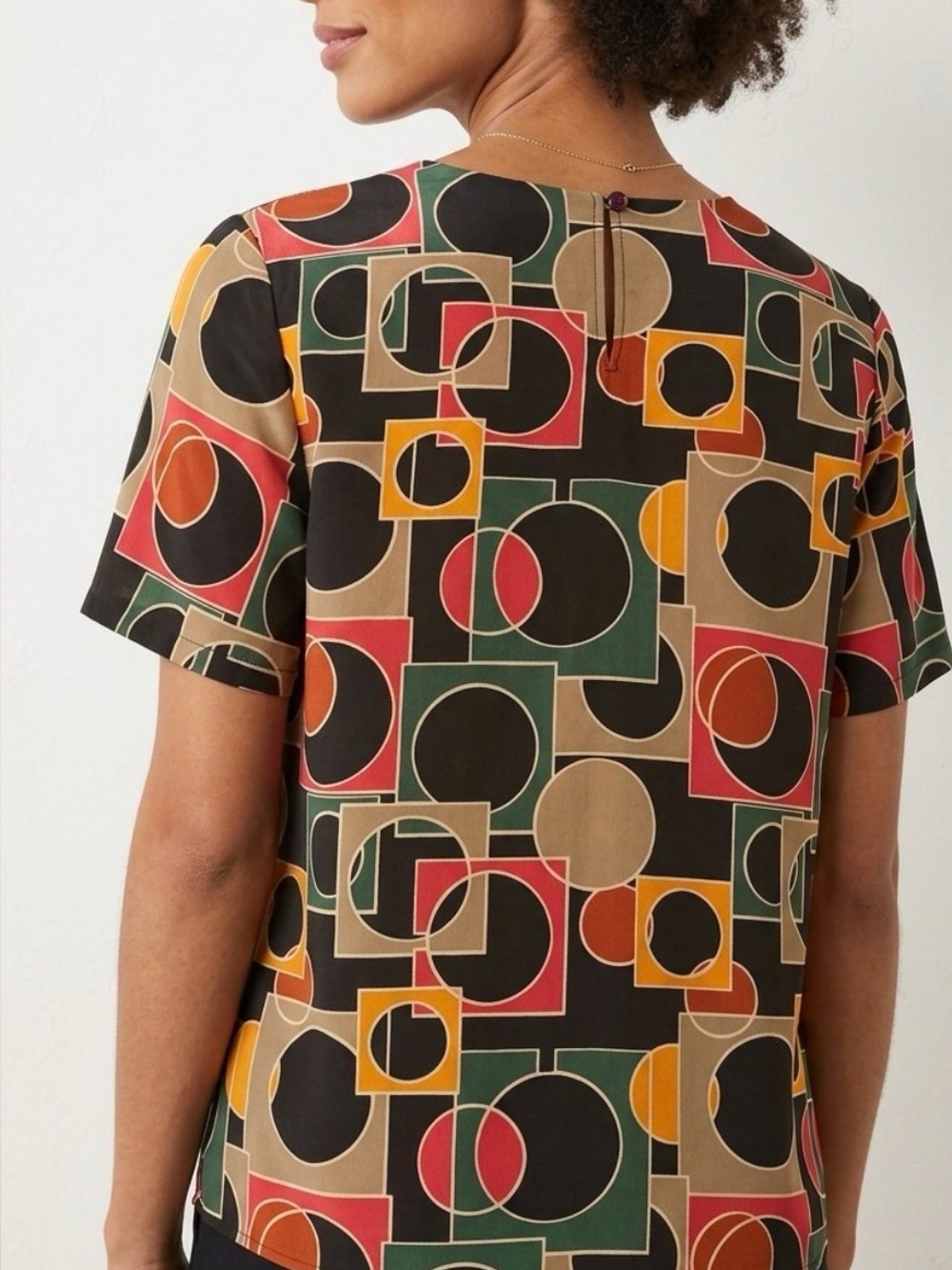 Vintage 90s-does-70s Geometric Abstract Blouse Fall Colors Brown Orange Red S